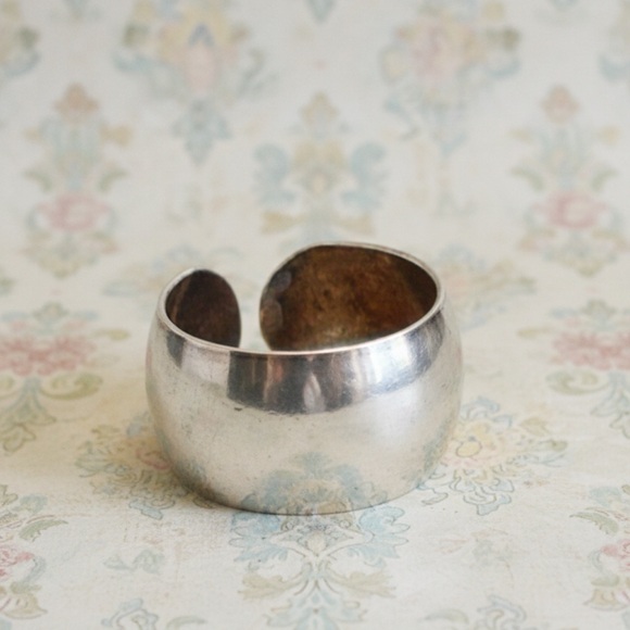 Jewelry - Vintage Stamped Signed Sterling Silver Wide Cuff Adjustable Ring